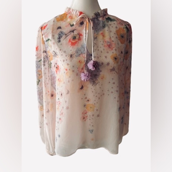 Pink & Lilac Floral Sheer Rachel Zoe Floral Blouse Shirt Top Small Boho Flowers - Picture 1 of 11